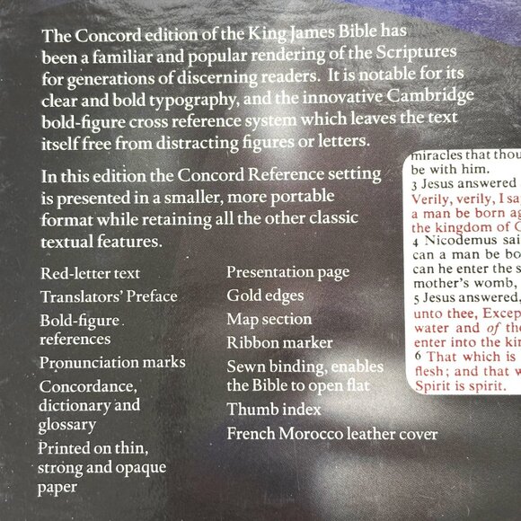 KJV Personal Concord Reference Bible Black French Morocco Leather KJ463:XRI NWT - Picture 4 of 16